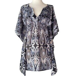 Tramp Sheer Paisley Butterfly Kimono Sleeve Boho Top Black Blue White Size XS